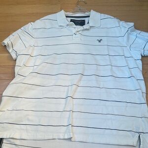 American Eagle Outfitters White Polo with Navy Stripes